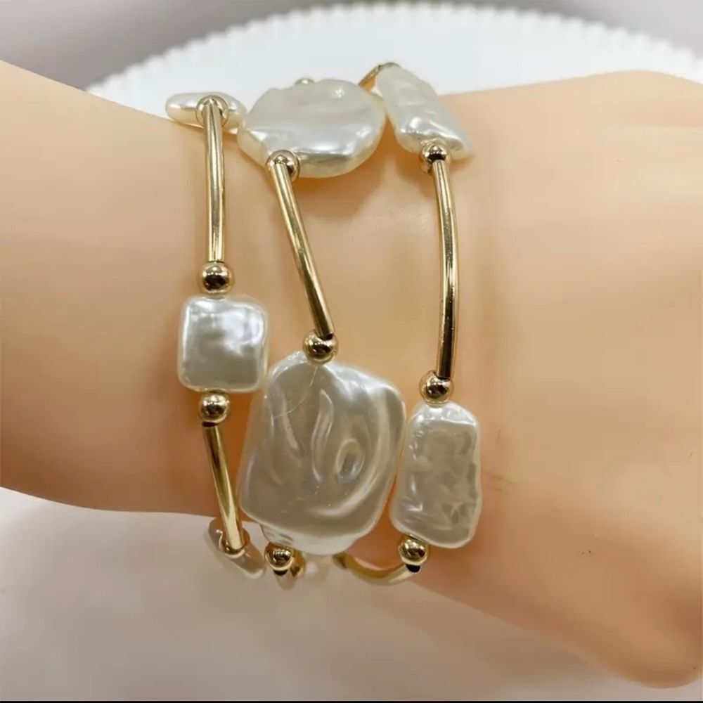 Elegant Boho Gold Faux Pearl Bracelets